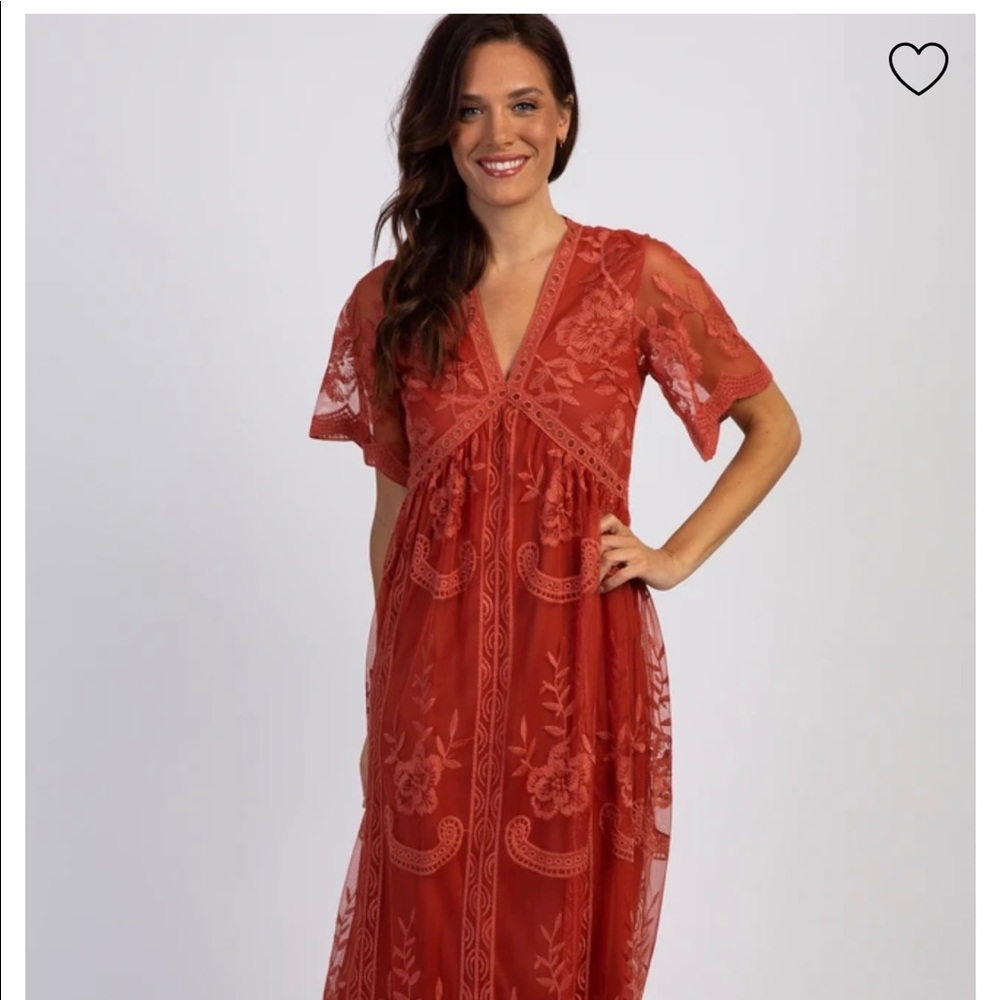 PinkBlush Lace Mesh Overlay Maxi Dress